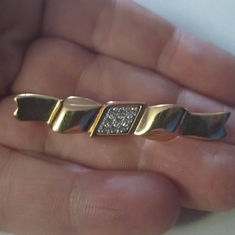 Vtg Monet Rhinestone Bow Bar Pin Brooch - Picture 2 of 3
